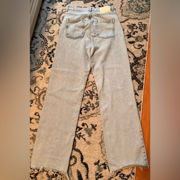 Zara Womens Jeans US Size 4 Raw Hem Light Wash Blue Wide Leg High Rise - Picture 5 of 15